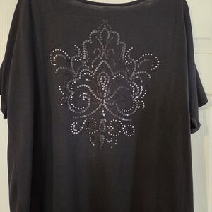 Chic Black Embellished Short Sleeve Top